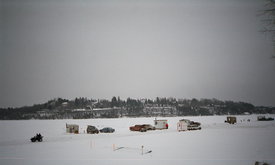 Ice fishing on the Ottawa river, near the capital of Canada